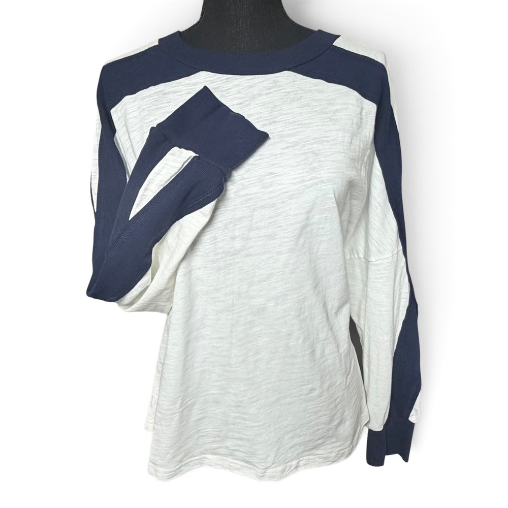 Navy and White Criss-Cross Side Stripe Oversized Tee